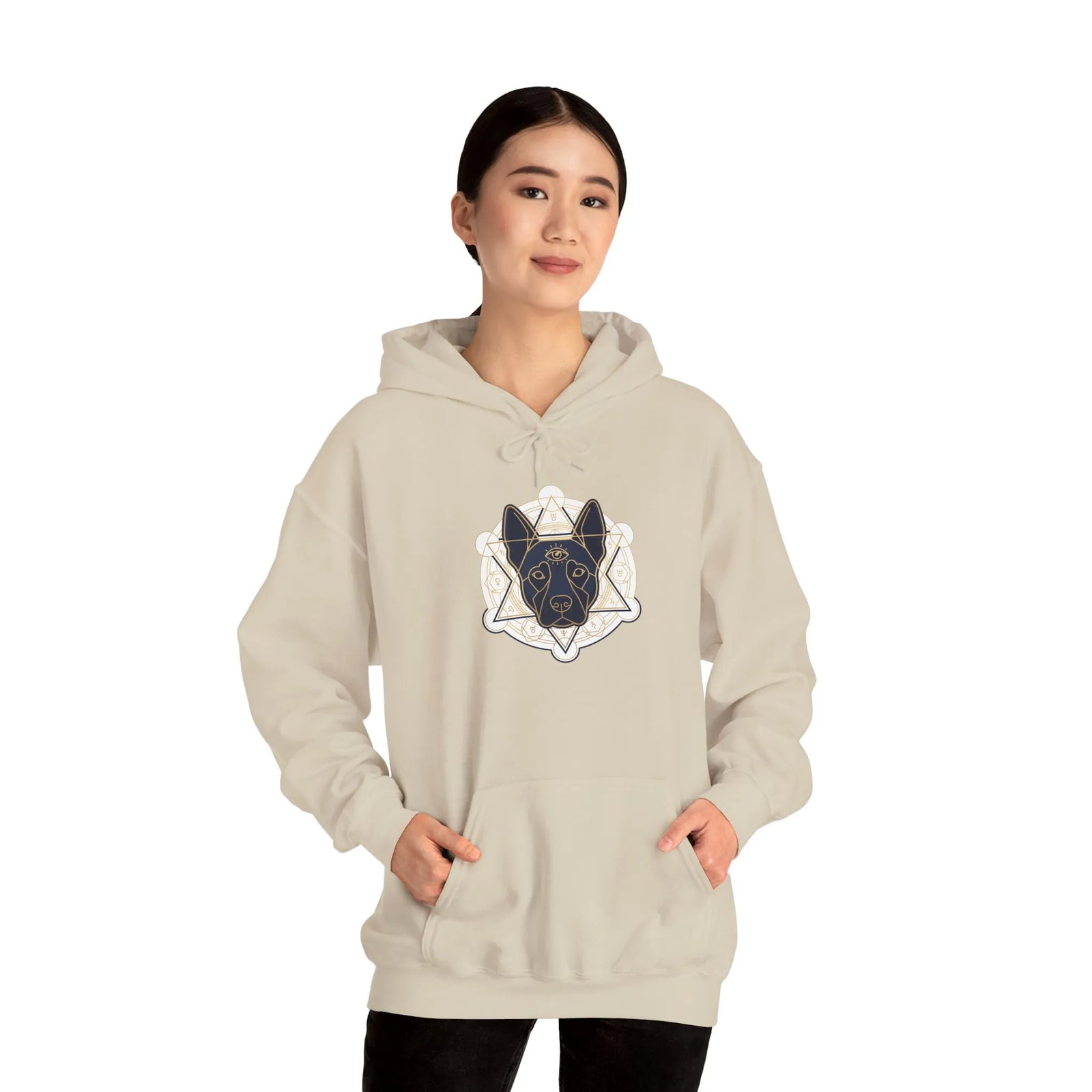Third Eye Sacred Geometry Spirit Dogs Hoodie - Heavy Blend Fleece Pullover - Unisex White