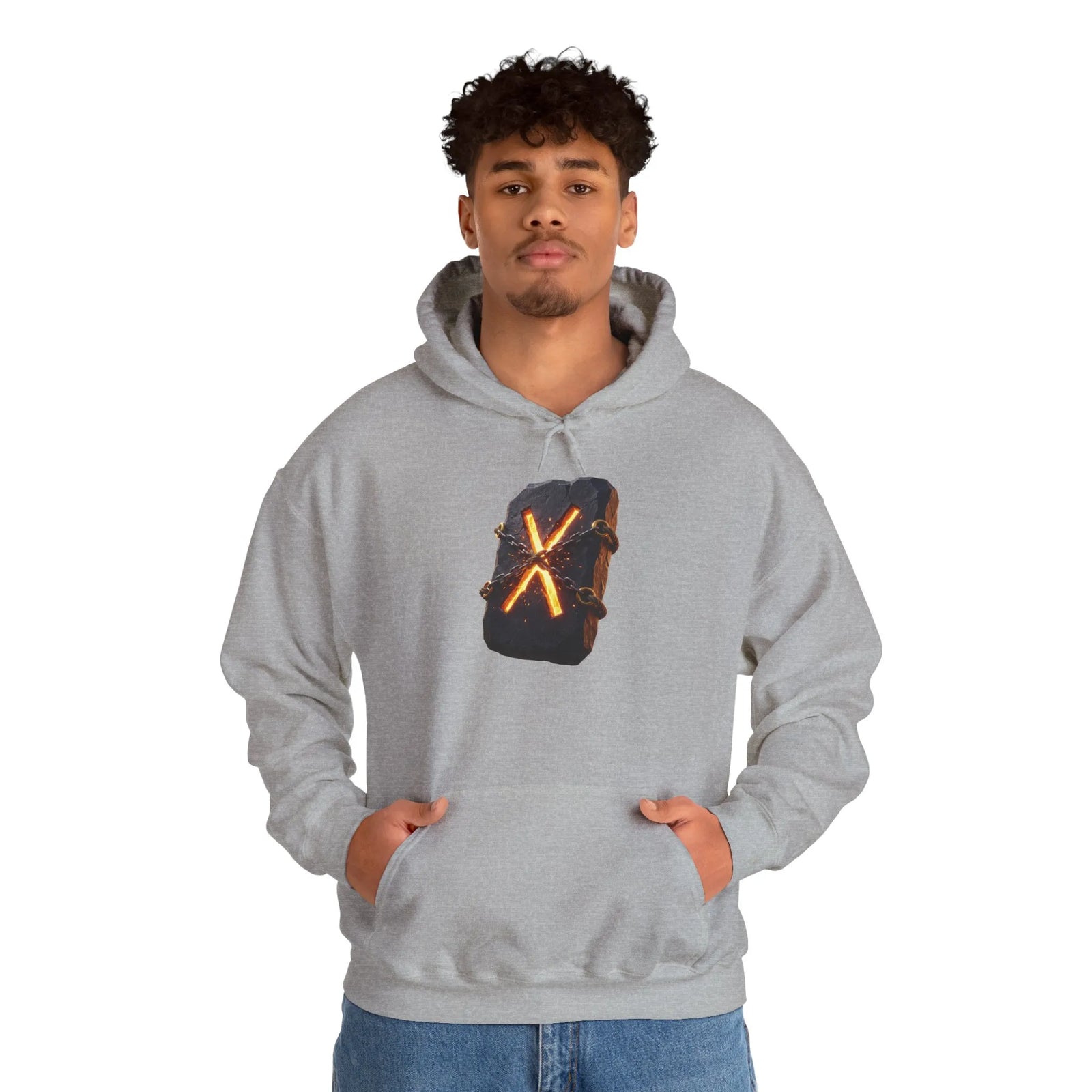 Gebo Rune Symbol Hoodie - Cozy Cotton Blend Fleece Pullover - Unisex White