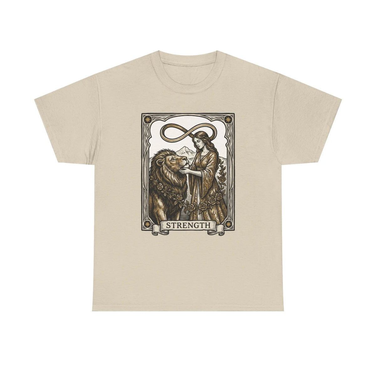Tarot Strength Card Graphic T-Shirt - Heavy Cotton Classic Fit Crewneck - Unisex White