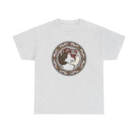 Norse Cat & Raven Woodcut T-Shirt - Heavy Cotton Classic Fit Tee - Unisex White