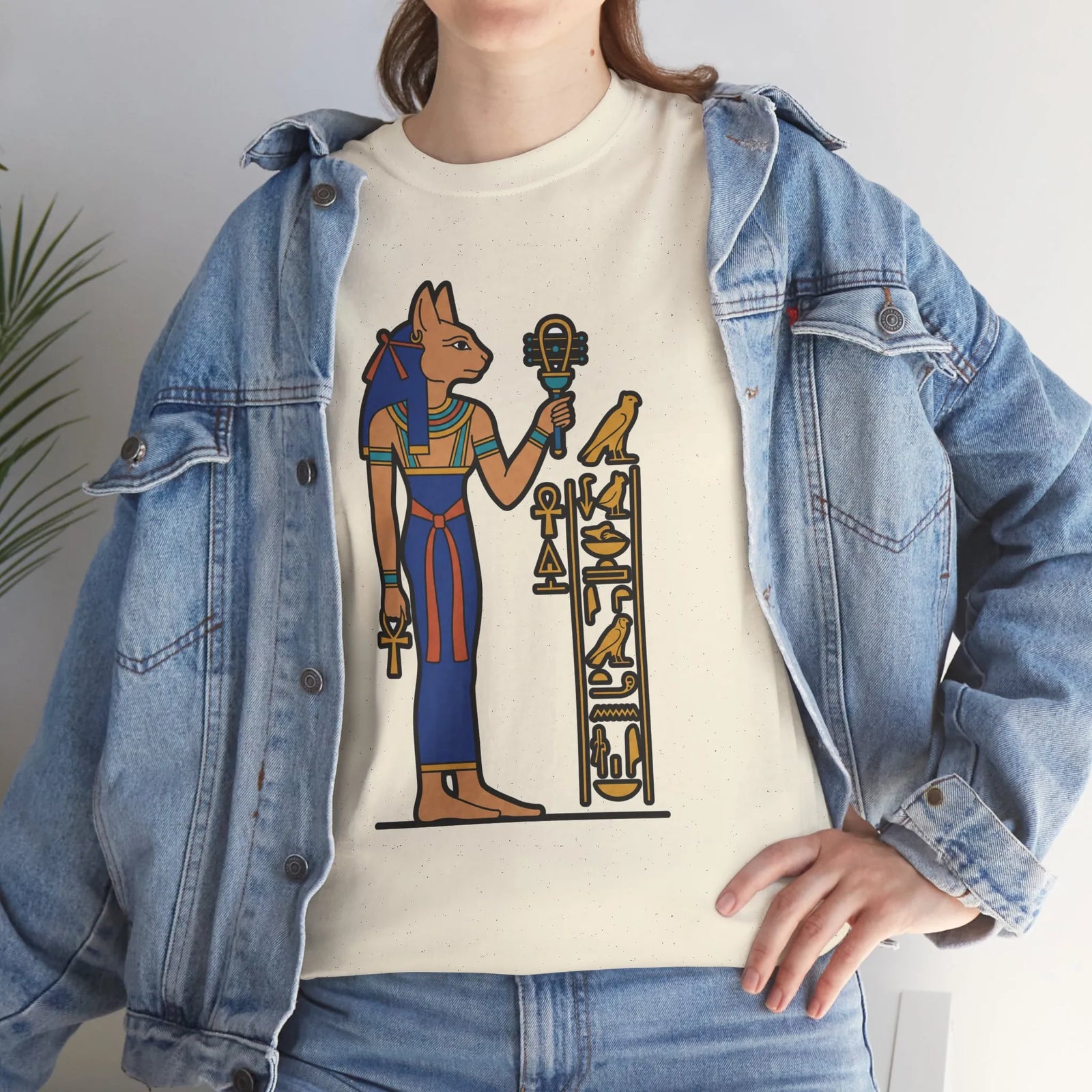 Bastet Sphynx Egyptian Pharaoh Cat T-Shirt - Heavy Cotton Classic Fit Tee - Unisex White