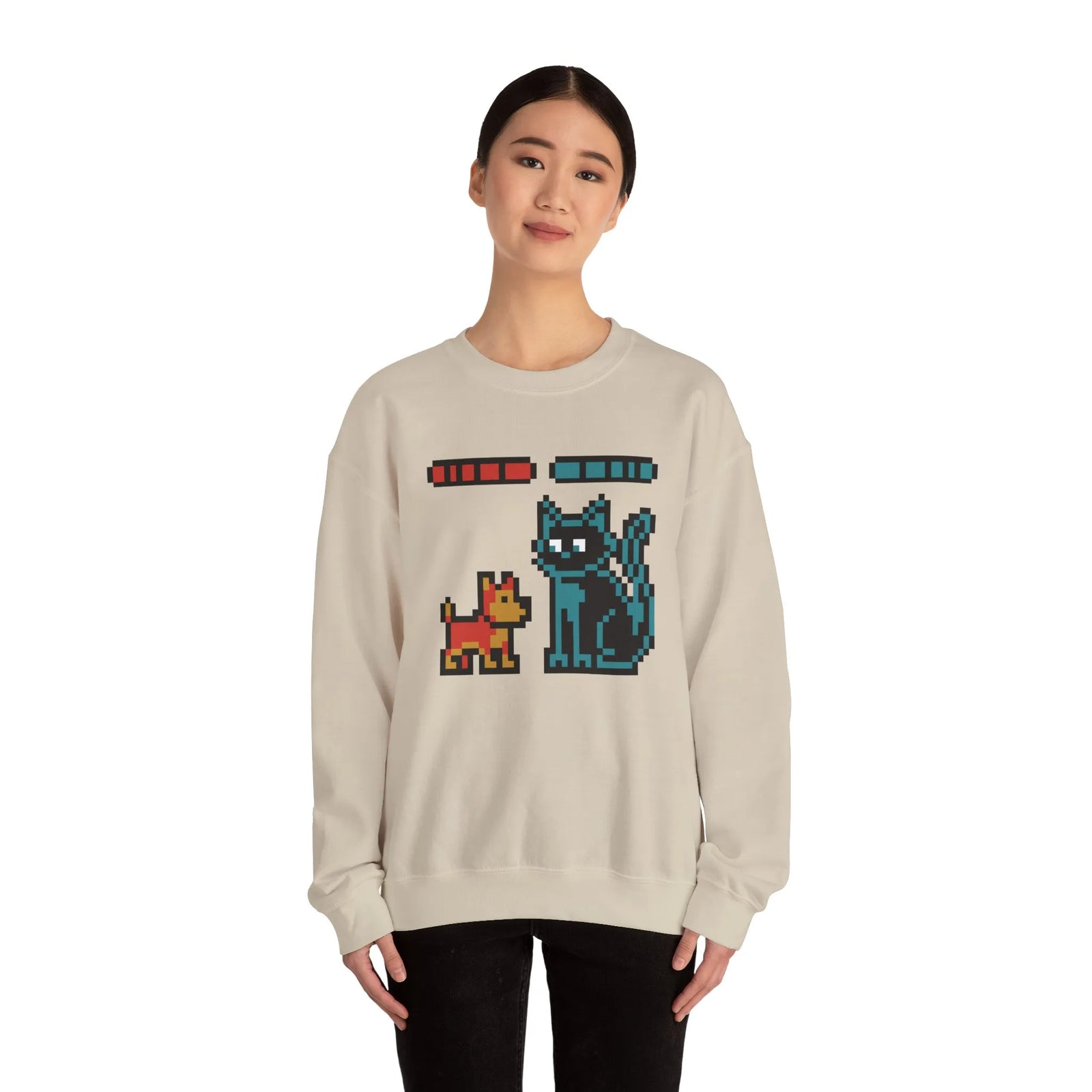 Pixel Gaming Dogs Boss Fight Sweatshirt - Heavy Blend Fleece Crewneck - Unisex White