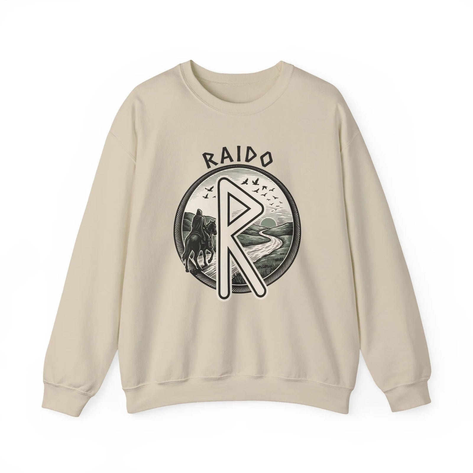 Raido Rune Journey Sweatshirt - Heavy Blend Classic Fit Crewneck - Unisex White
