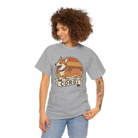 Corgi Retro 70s Sunset T-Shirt - Heavyweight Cotton Classic Fit Tee - Unisex White