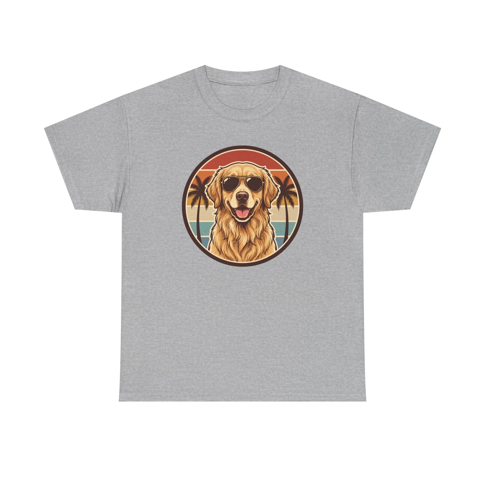 Golden Retriever Sunset Aviator T-Shirt - Heavy Cotton Classic Fit Tee - Unisex White