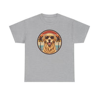 Golden Retriever Sunset Aviator T-Shirt - Heavy Cotton Classic Fit Tee - Unisex White