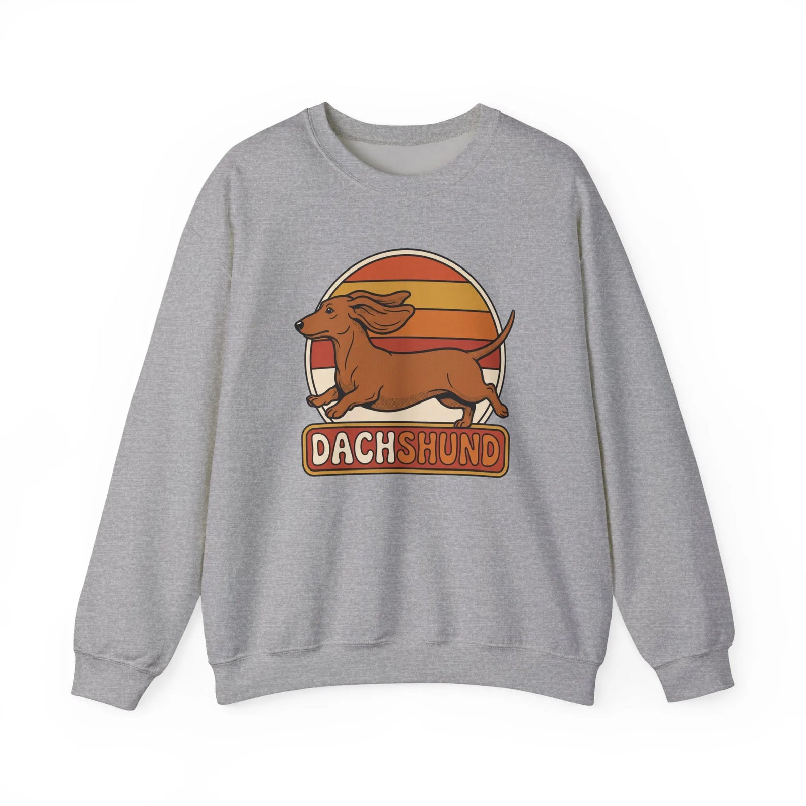 Retro 70s Sunset Dachshund Sweatshirt - Heavy Blend Cotton Blend Crewneck - Unisex White