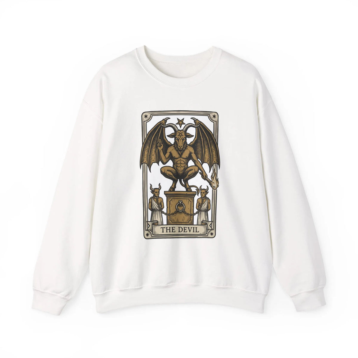Devil Tarot Card Graphic Sweatshirt - Heavy Blend Fleece Crewneck - Unisex White