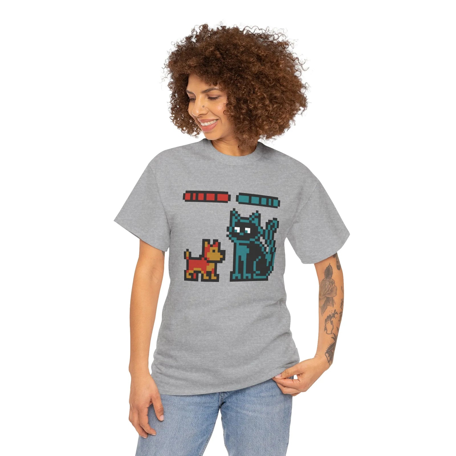 8-Bit Pixel Gaming Dogs Boss Fight T-Shirt - Heavyweight 100% Cotton Classic Fit - Unisex White