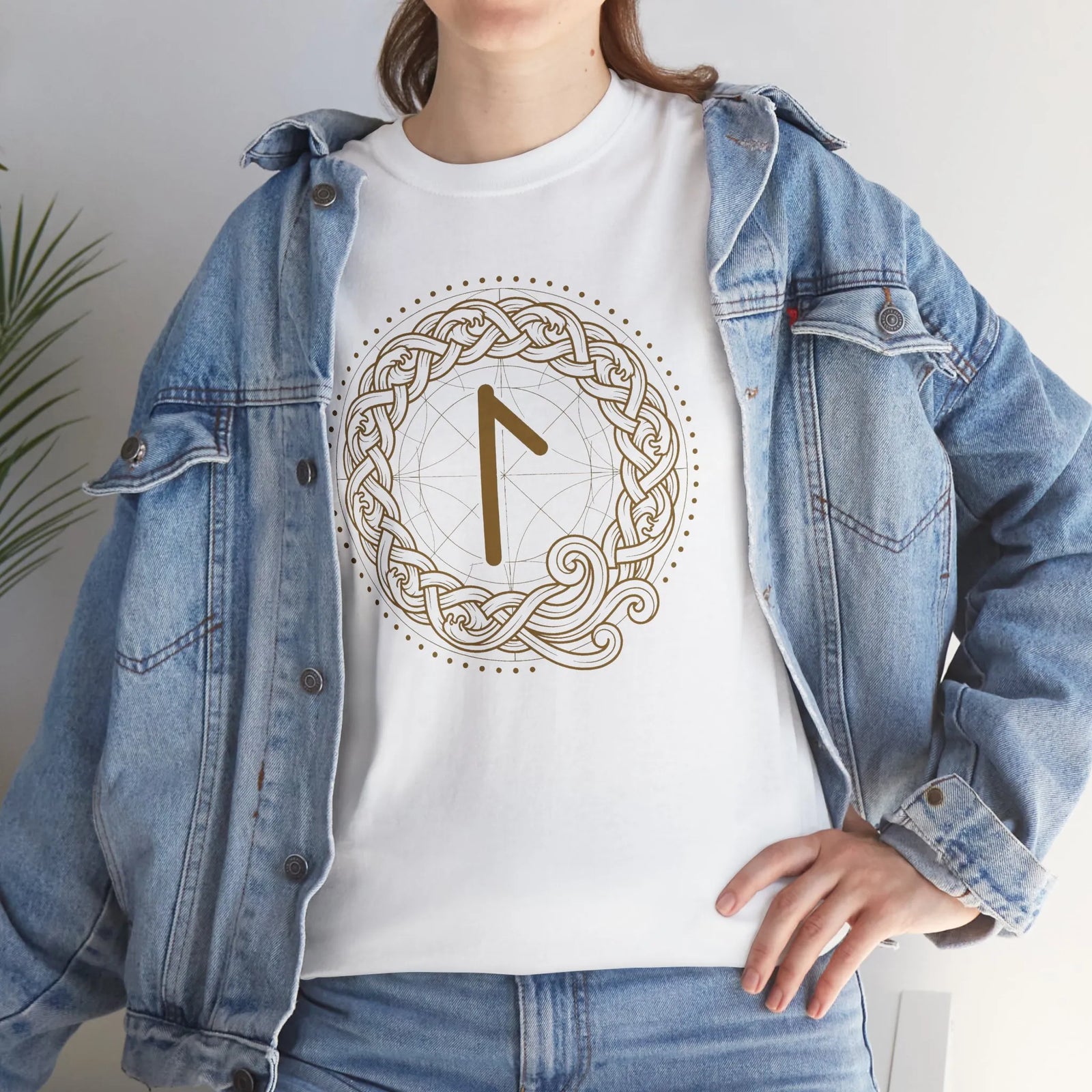 Laguz Rune Norse Knotwork T-Shirt - Heavy Cotton Classic Fit Tee - Unisex White