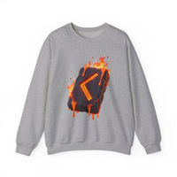Kenaz Rune Fire Graphic Sweatshirt - Heavy Blend Fleece Crewneck - Unisex White