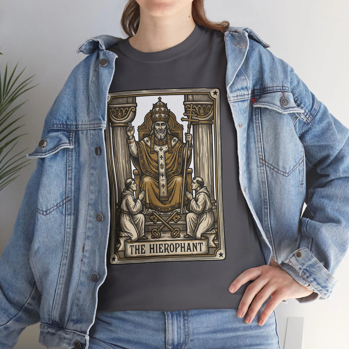 Hierophant Tarot Card Graphic T-Shirt - Heavy Cotton Classic Fit Tee - Unisex White