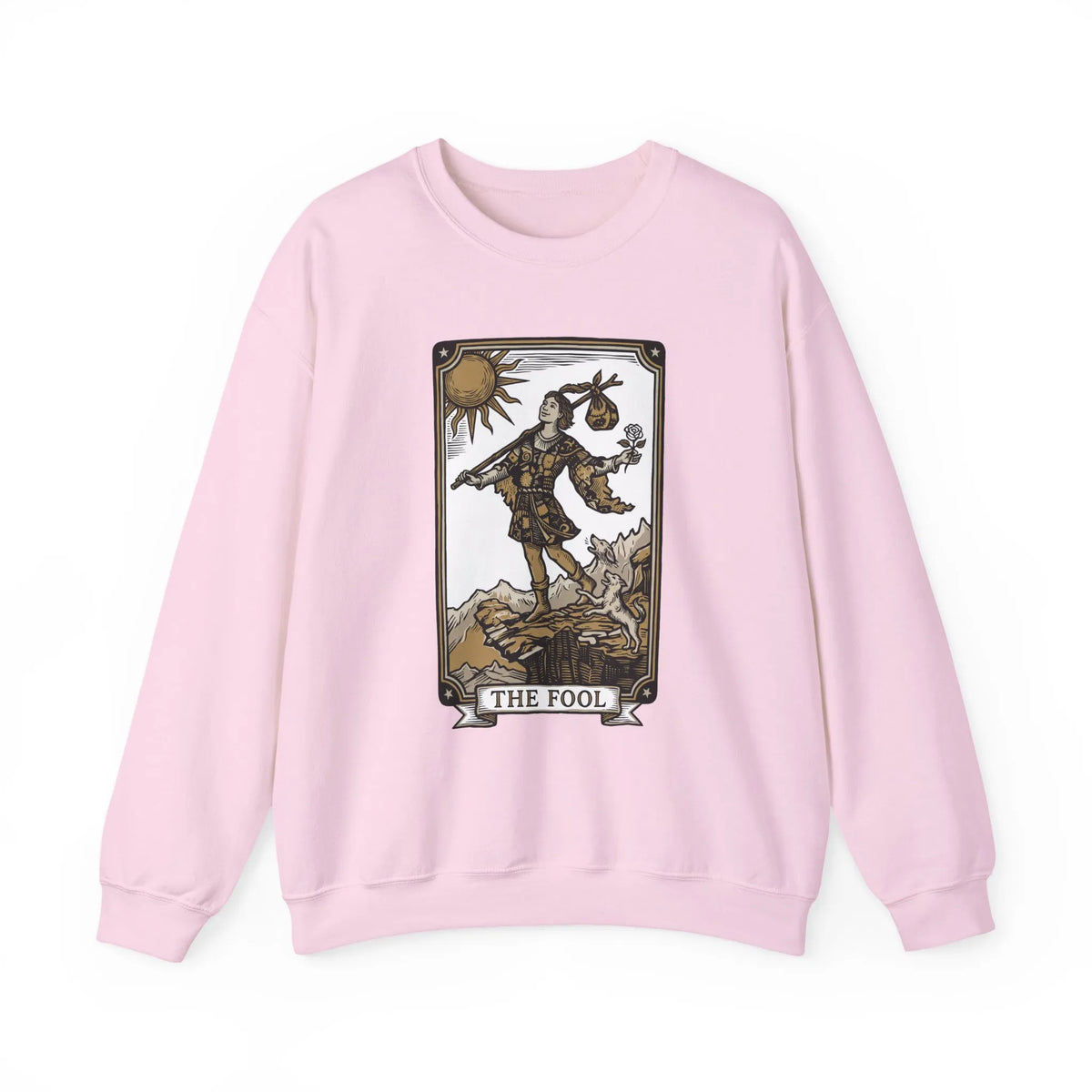 The Fool Tarot Card Graphic Sweatshirt - Heavy Blend Crewneck Fleece - Unisex White