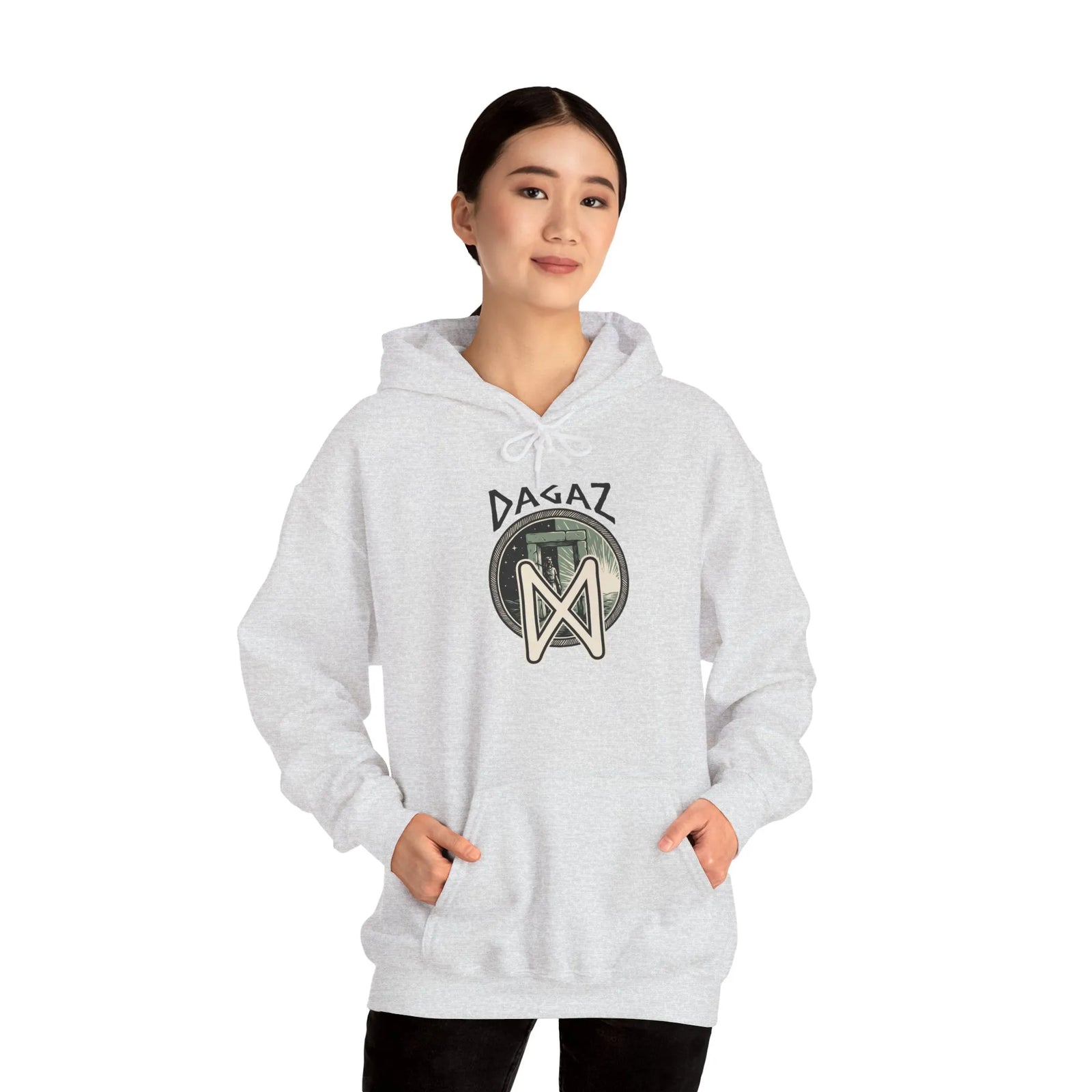 Dagaz Rune Threshold Graphic Hoodie - Soft Cotton Blend Pullover - Unisex White