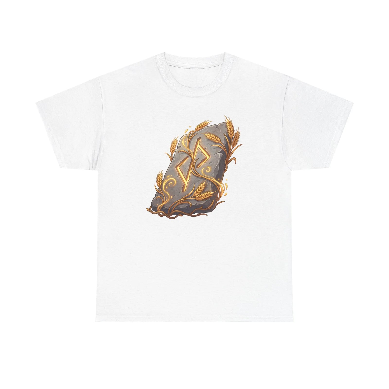 Jera Rune Harvest Stone T-Shirt - Heavy Cotton Classic Fit Tee - Unisex White
