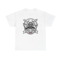 Heavy Metal Rocker Cat Drummer T-Shirt - Heavy Cotton Classic Fit Tee - Unisex White