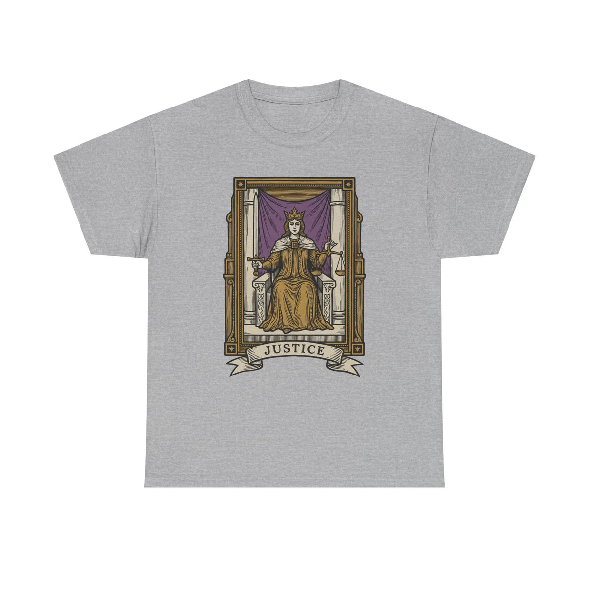 Justice Tarot Card Graphic T-Shirt - Heavy Cotton Classic Fit Tee - Unisex White
