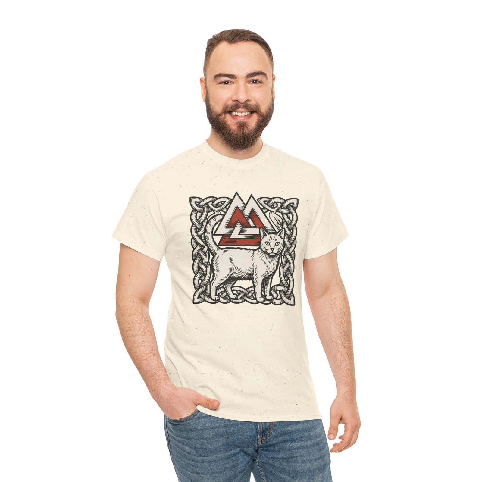 Valknut Cat Freyja's Sacred T-Shirt - Heavy Cotton Classic Fit Tee - Unisex White