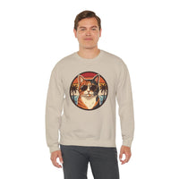 Calico Cool Cats 70s Sunset Aviators Sweatshirt - Medium Heavyweight Fleece Crewneck - Unisex White