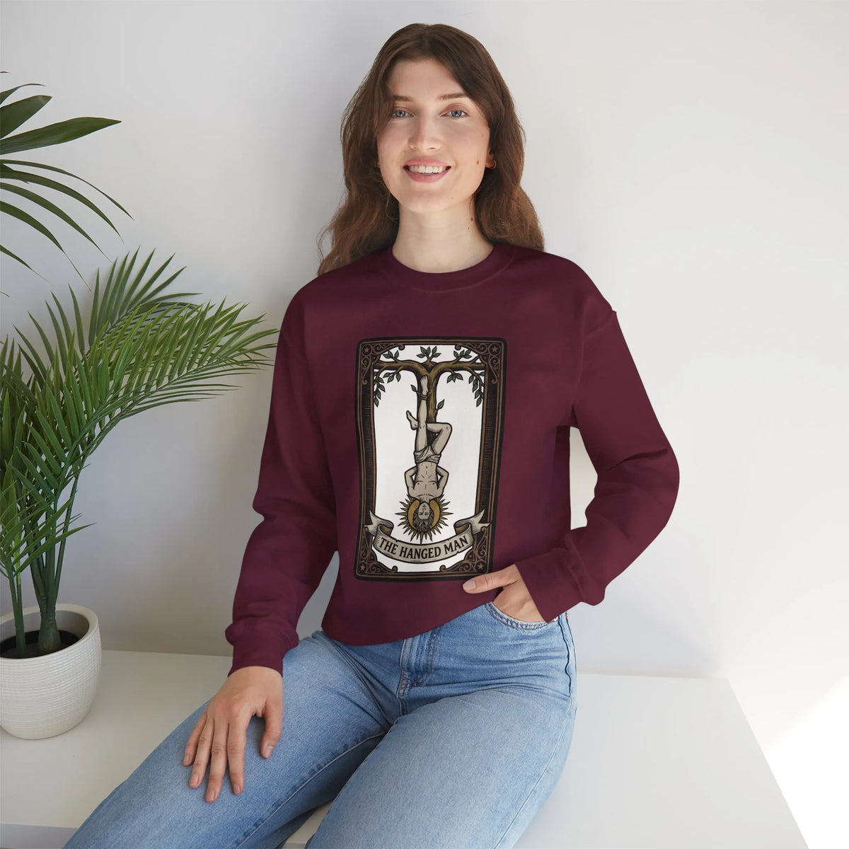 The Hanged Man Tarot Card Sweatshirt - Soft Fleece Classic Fit Crewneck - Unisex Off White