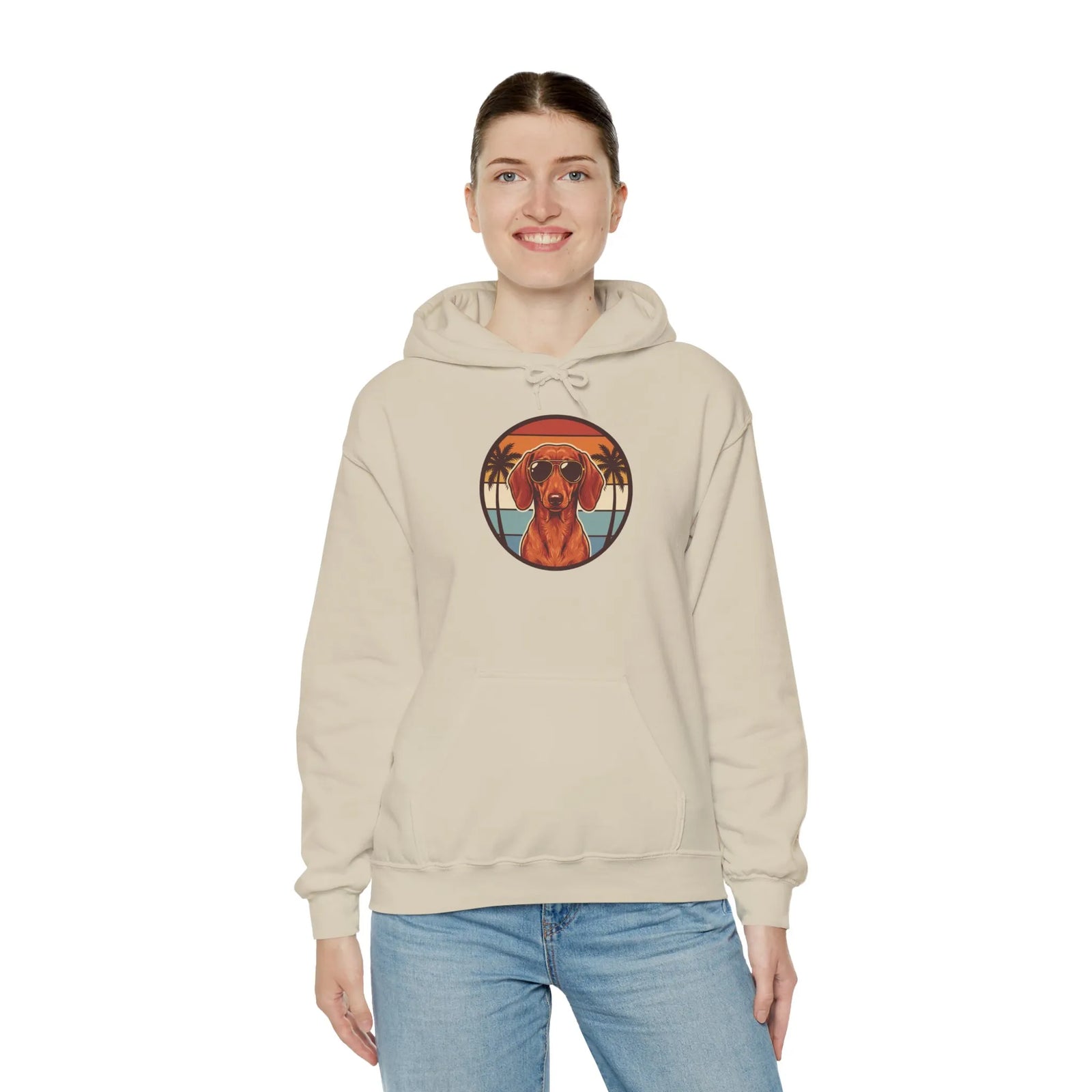 Dachshund 70s Sunset Aviators Hoodie - Medium-Heavy Cotton Blend Pullover - Unisex White