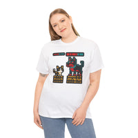 8-Bit Pixel Gaming Cats Boss Fight T-Shirt - Heavy Cotton Classic Fit Tee - Unisex White