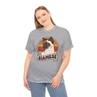 Siamese Cat Retro 70s Sunset T-Shirt - Heavy Cotton Classic Fit Tee - Unisex White
