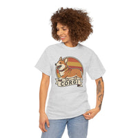 Corgi Retro 70s Sunset T-Shirt - Heavyweight Cotton Classic Fit Tee - Unisex White