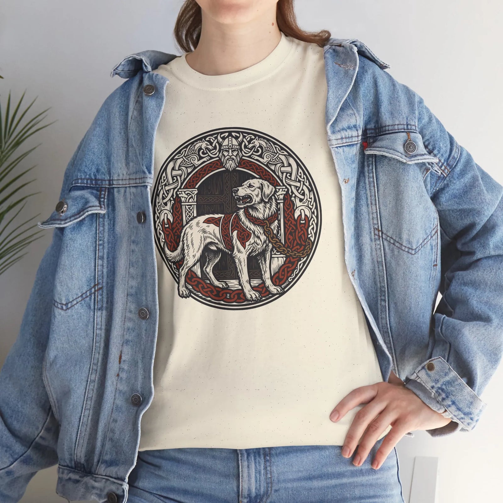 Garmr Odin's Wolves Norse Woodcut T-Shirt - Heavy Cotton Classic Fit - Unisex White
