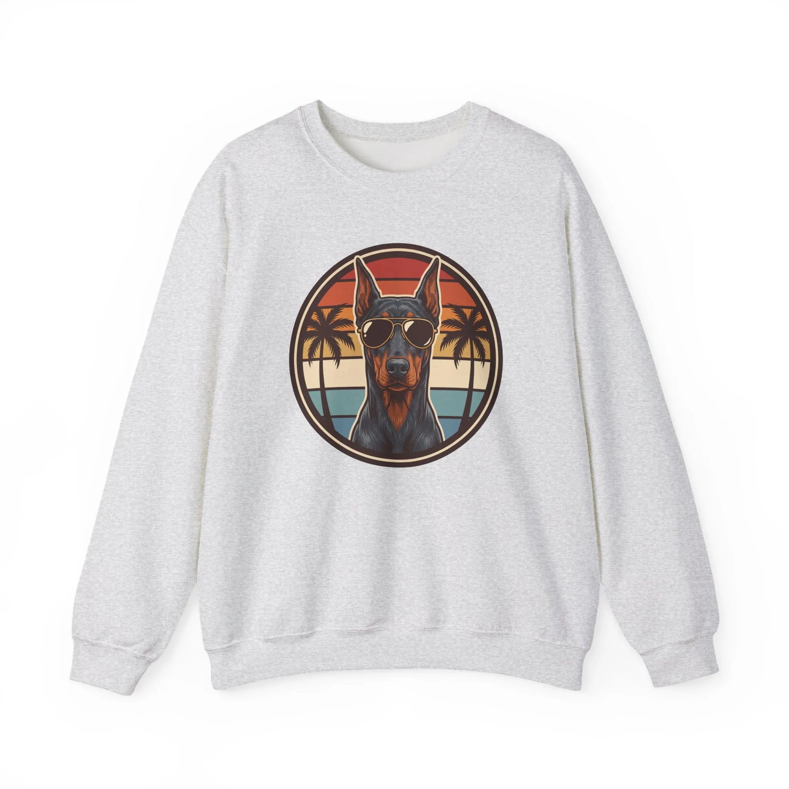 Doberman 70s Sunset Aviators Sweatshirt - Heavy Blend Fleece Crewneck - Unisex White