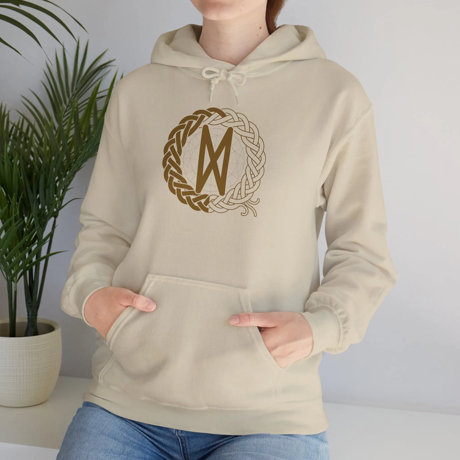Dagaz Rune Dawn Dusk Threshold Hoodie - Medium Weight Fleece Pullover - Unisex White