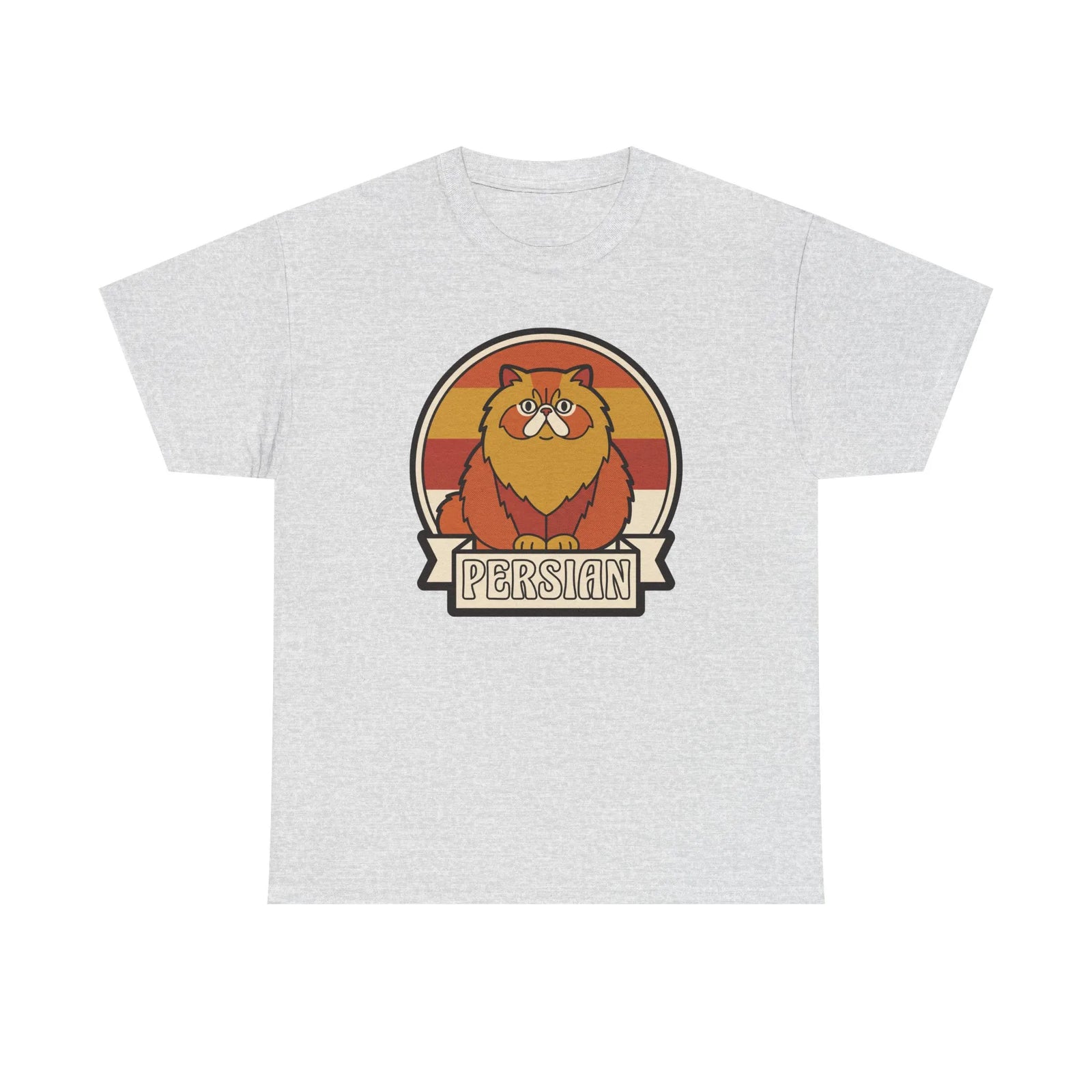 Persian Cat Retro Sunset T-Shirt - Heavy Cotton Classic Fit Tee - Unisex White