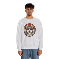 Siberian Husky 70s Sunset Aviators Sweatshirt - Heavyweight Cotton Blend Crewneck - Unisex White