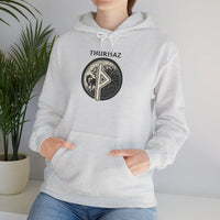Thurisaz Rune Wolf Graphic Hoodie - Heavy Blend Fleece Pullover - Unisex White