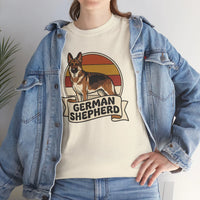 German Shepherd Retro 70s Sunset T-Shirt - Heavy Cotton Classic Fit Tee - Unisex White