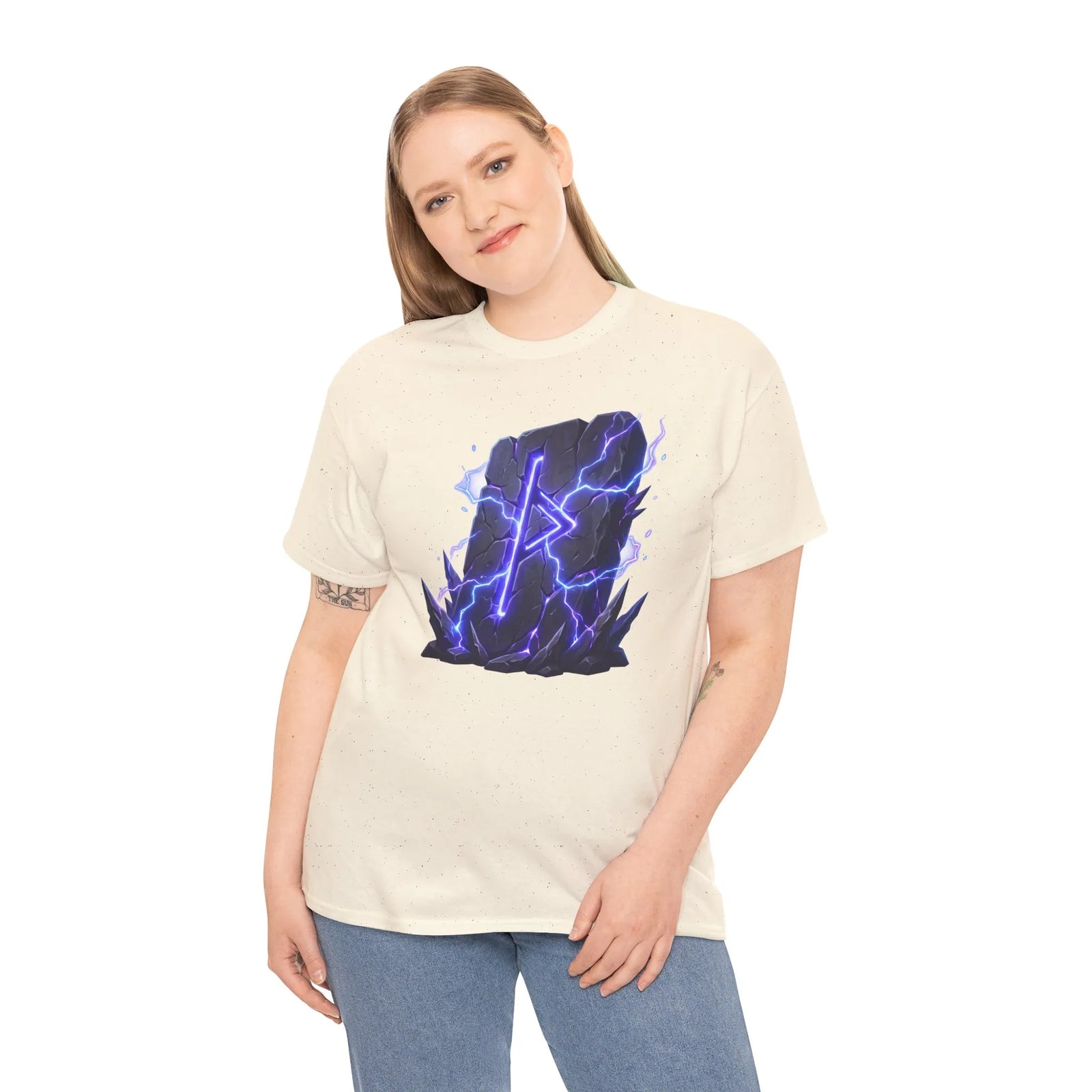 Thurisaz Rune Lightning Graphic T-Shirt - Heavy Cotton Classic Fit Tee - Unisex White