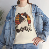 Siamese Cat Retro 70s Sunset T-Shirt - Heavy Cotton Classic Fit Tee - Unisex White