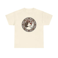 Norse Cat & Raven Woodcut T-Shirt - Heavy Cotton Classic Fit Tee - Unisex White
