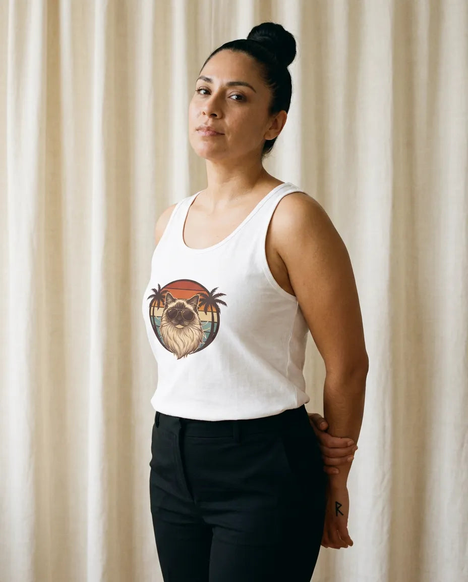 Ragdoll Cat 70s Sunset Aviator Tank Top - Lightweight Combed Cotton Jersey - Unisex Athletic Heather