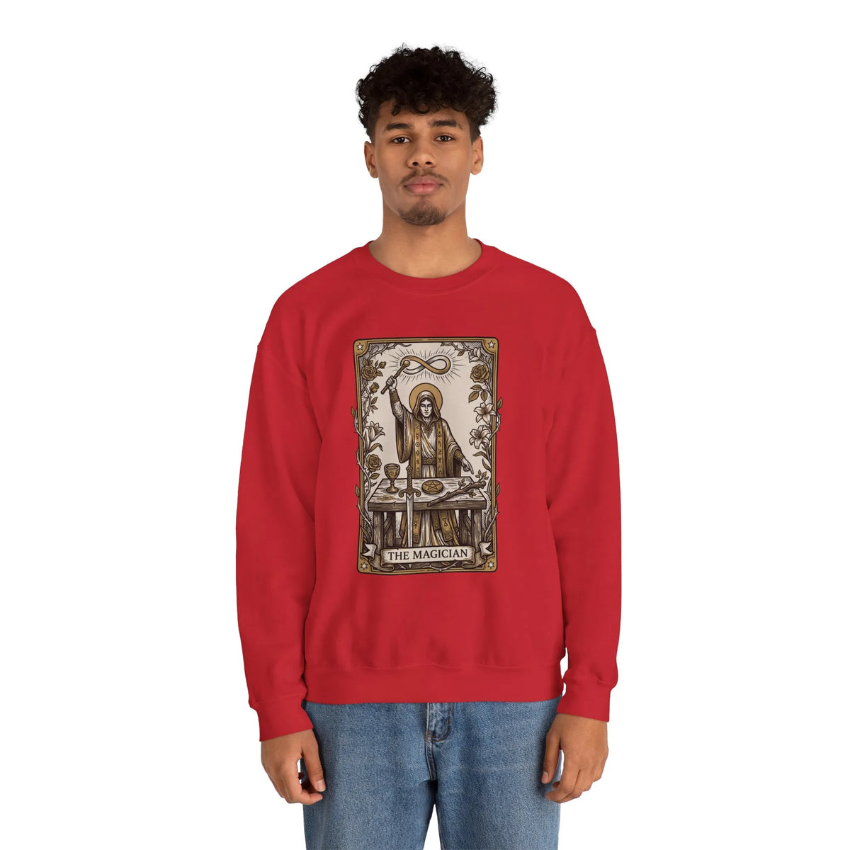 The Magician Tarot Card Sweatshirt - Heavy Blend Fleece Crewneck Pullover - Unisex Warm White