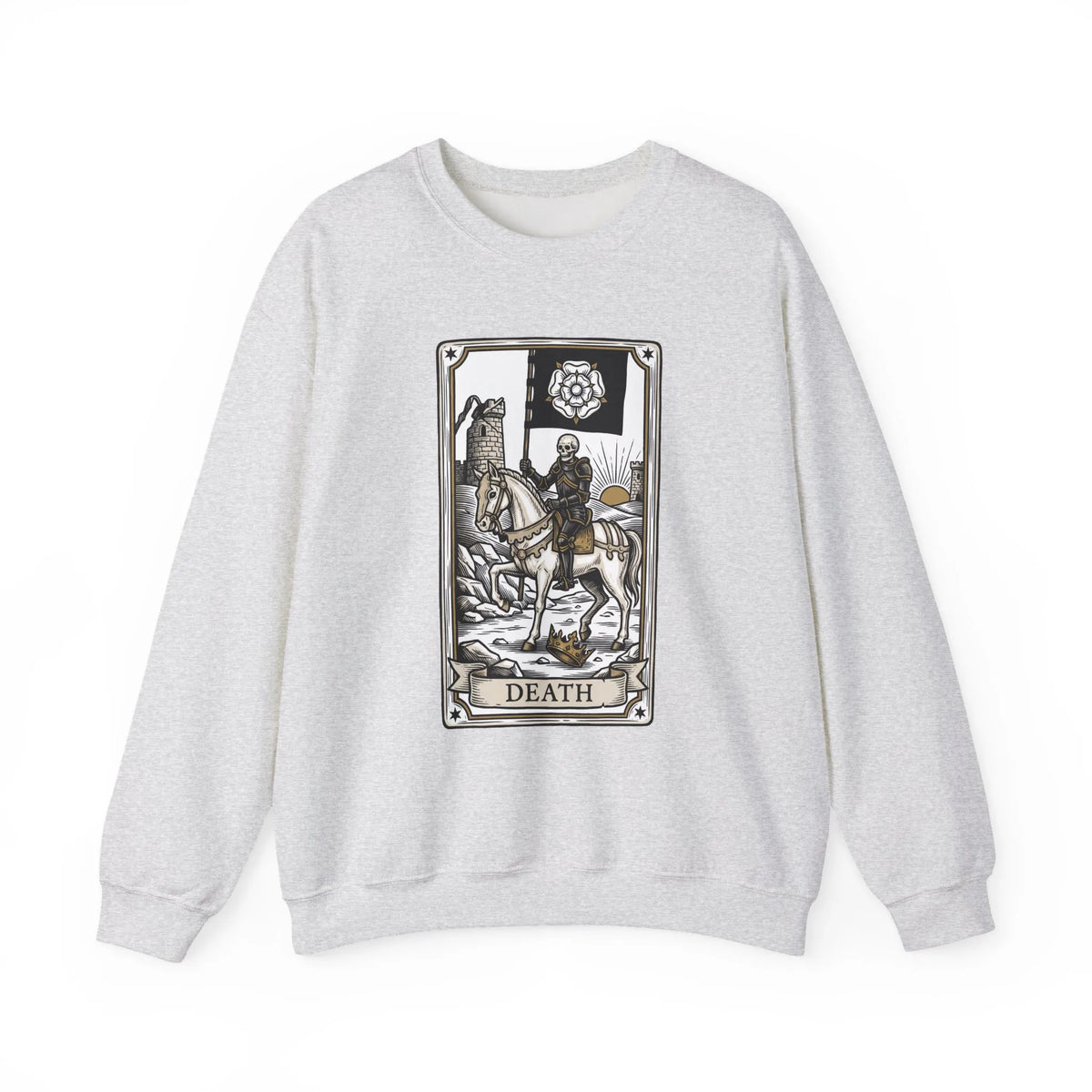 Tarot Death Card Graphic Sweatshirt - Heavy Blend Classic Fit Crewneck - Unisex White