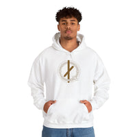 Nauthiz Rune Necessity Symbol Hoodie - Soft Blend Fleece Pullover - Unisex White