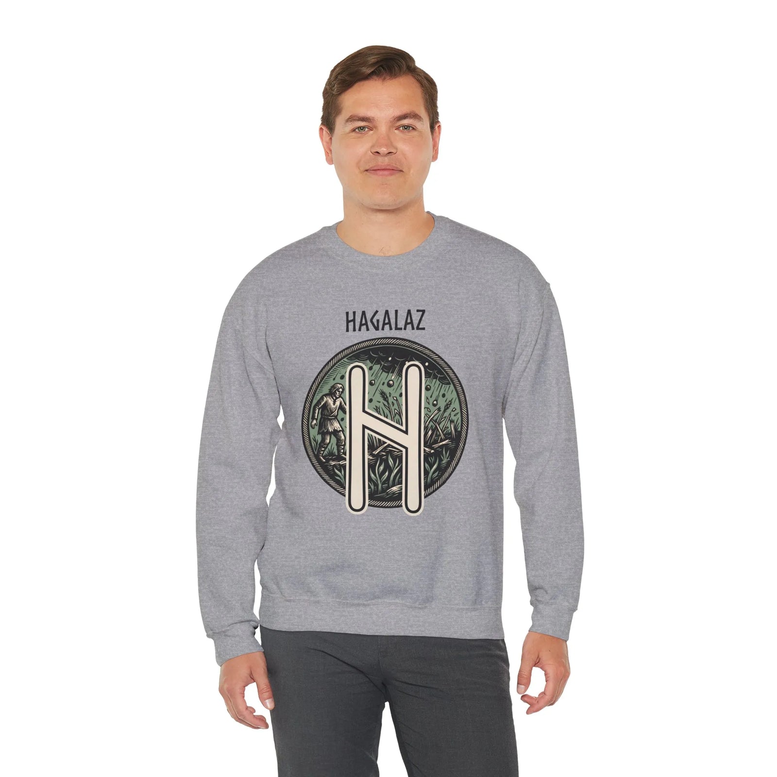 Hagalaz Rune Hail Graphic Sweatshirt - Medium-Heavy Cotton Blend Crewneck - Unisex White