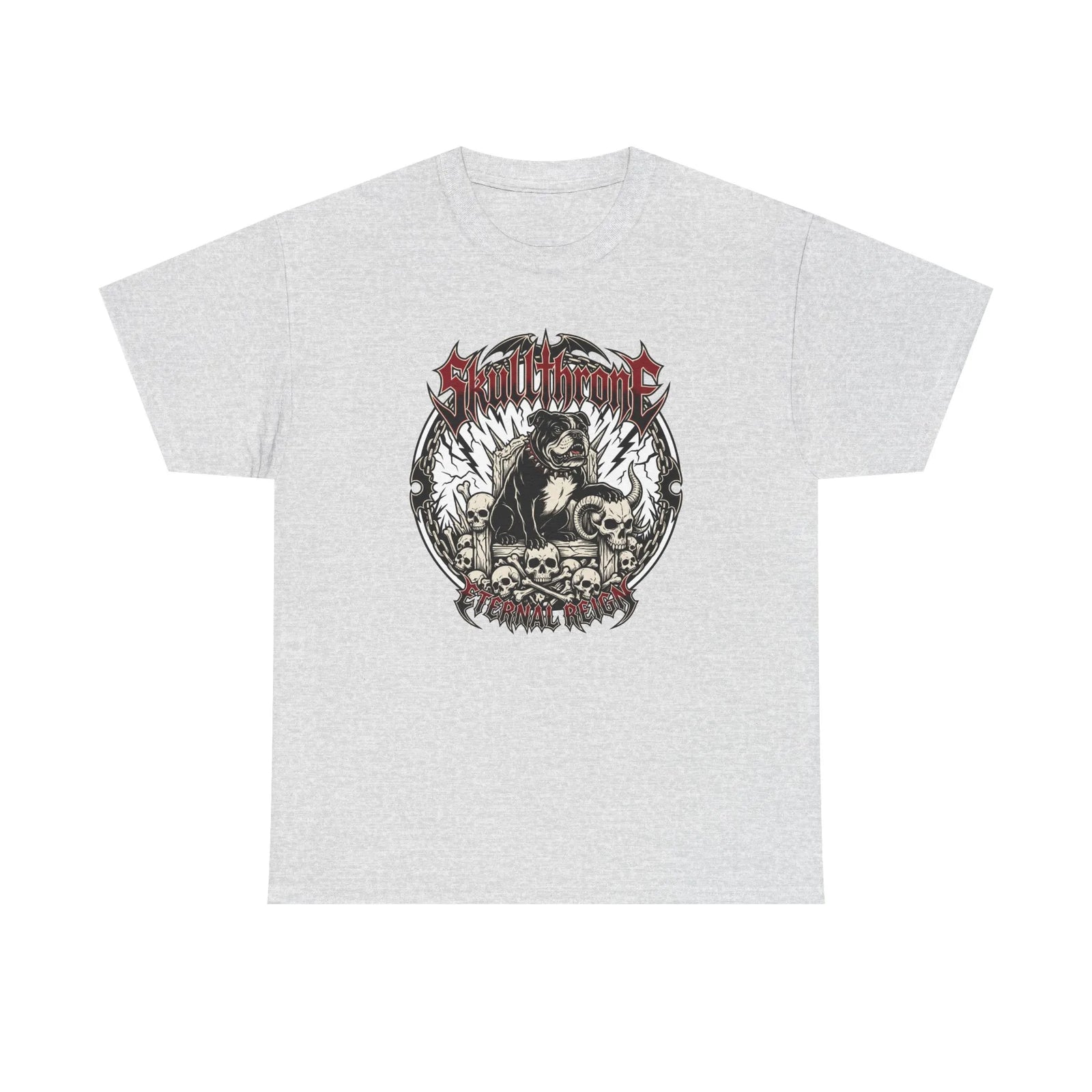Skull Throne Heavy Metal Dog T-Shirt - Heavyweight Cotton Classic Tee - Unisex White