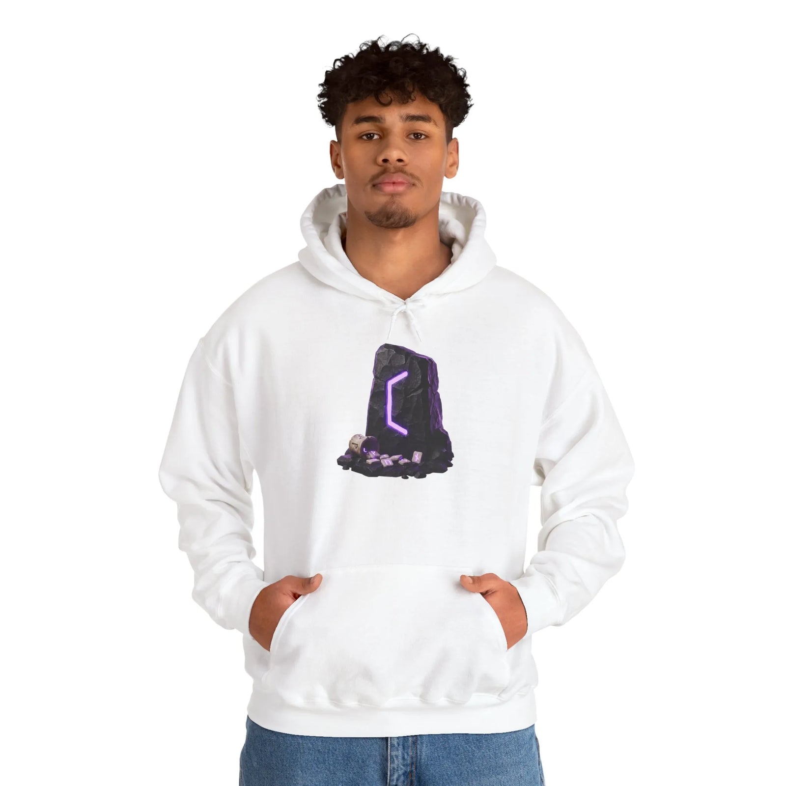 Perthro Rune Mystery Graphic Hoodie - Heavyweight Fleece Pullover - Unisex White