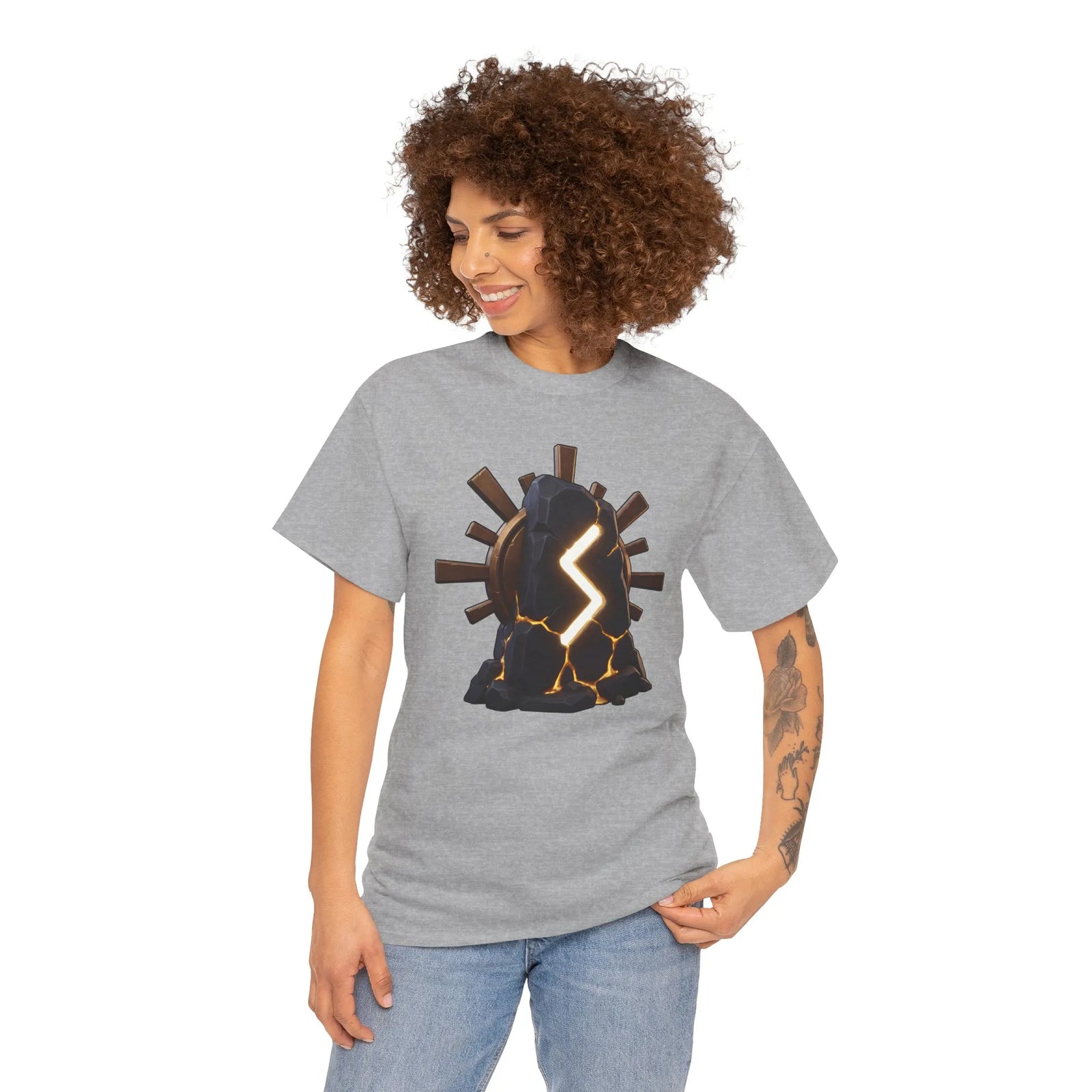 Sowulo Sun Ray Rune Graphic T-Shirt - Heavy Cotton Classic Fit Crewneck - Unisex White