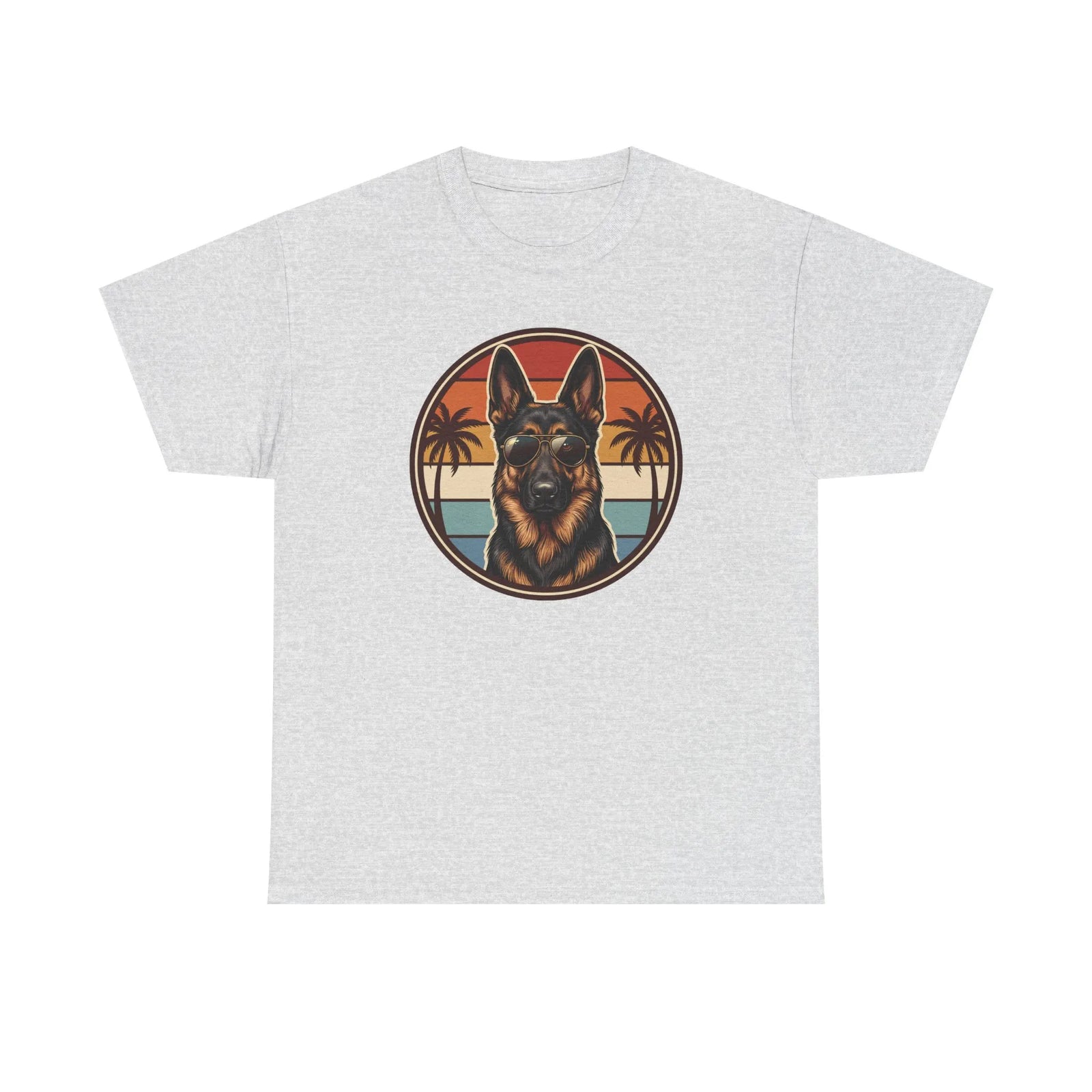 German Shepherd 70s Sunset Aviators T-Shirt - Heavy Cotton Classic Fit Tee - Unisex White