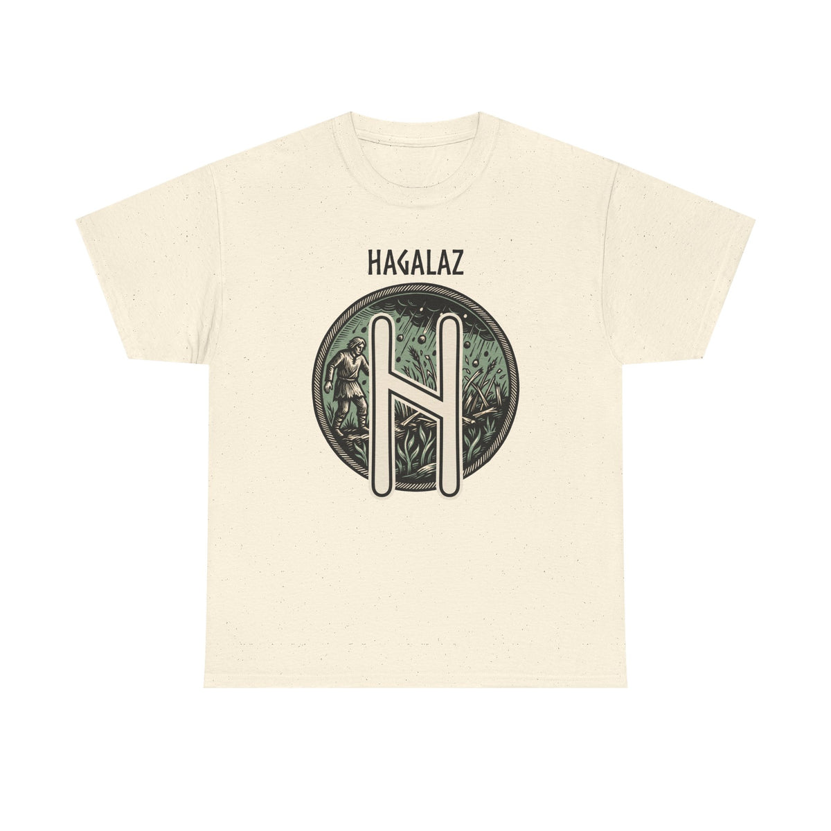 Hagalaz Rune Nordic Graphic T-Shirt - Heavy Cotton Classic Fit Tee - Unisex White