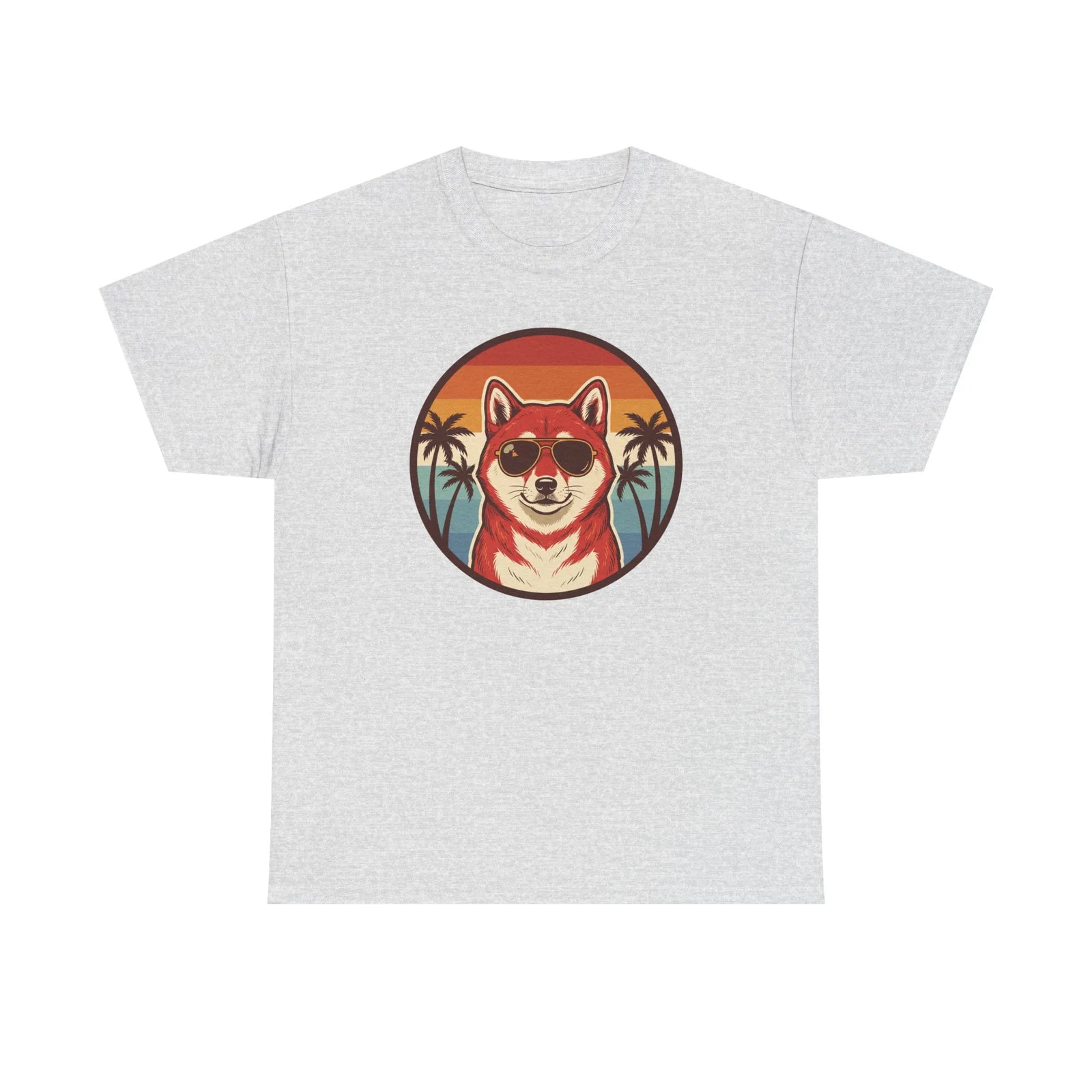 Shiba Inu Aviator Sunset T-Shirt - Heavy Cotton Classic Fit Tee - Unisex White