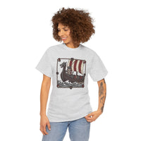Viking Berserker Cat Longship T-Shirt - Heavyweight Cotton Classic Crewneck - Unisex White